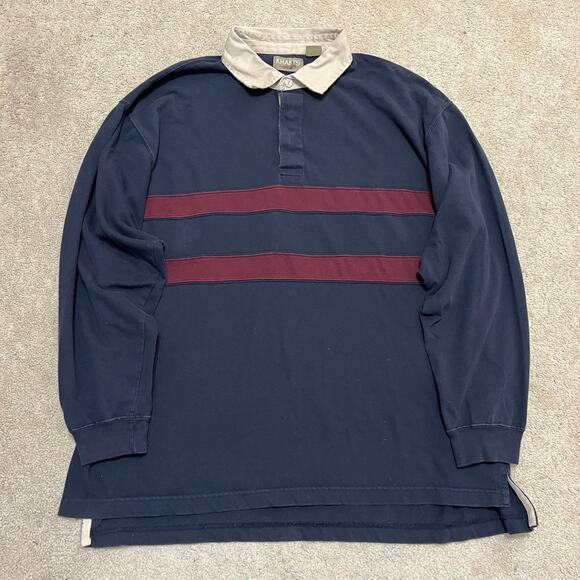 Vintage Khakis by Arrow Red Striped Navy Rugby Polo Long Sleeve Large - Picture 2 of 7